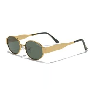 Steve Madden Mystie Sunglasses Gold Frame And Tortoise With Green Oval Lens